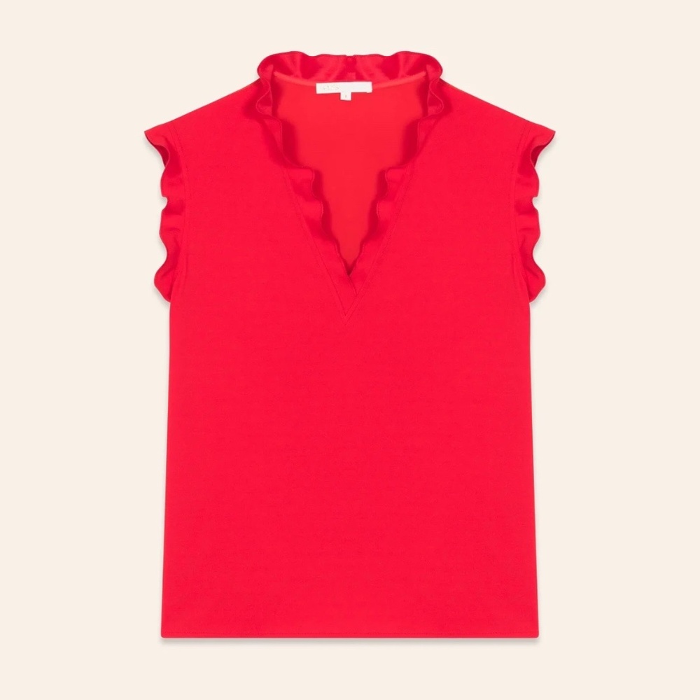 Maje Red Frilled Sleeveless Top